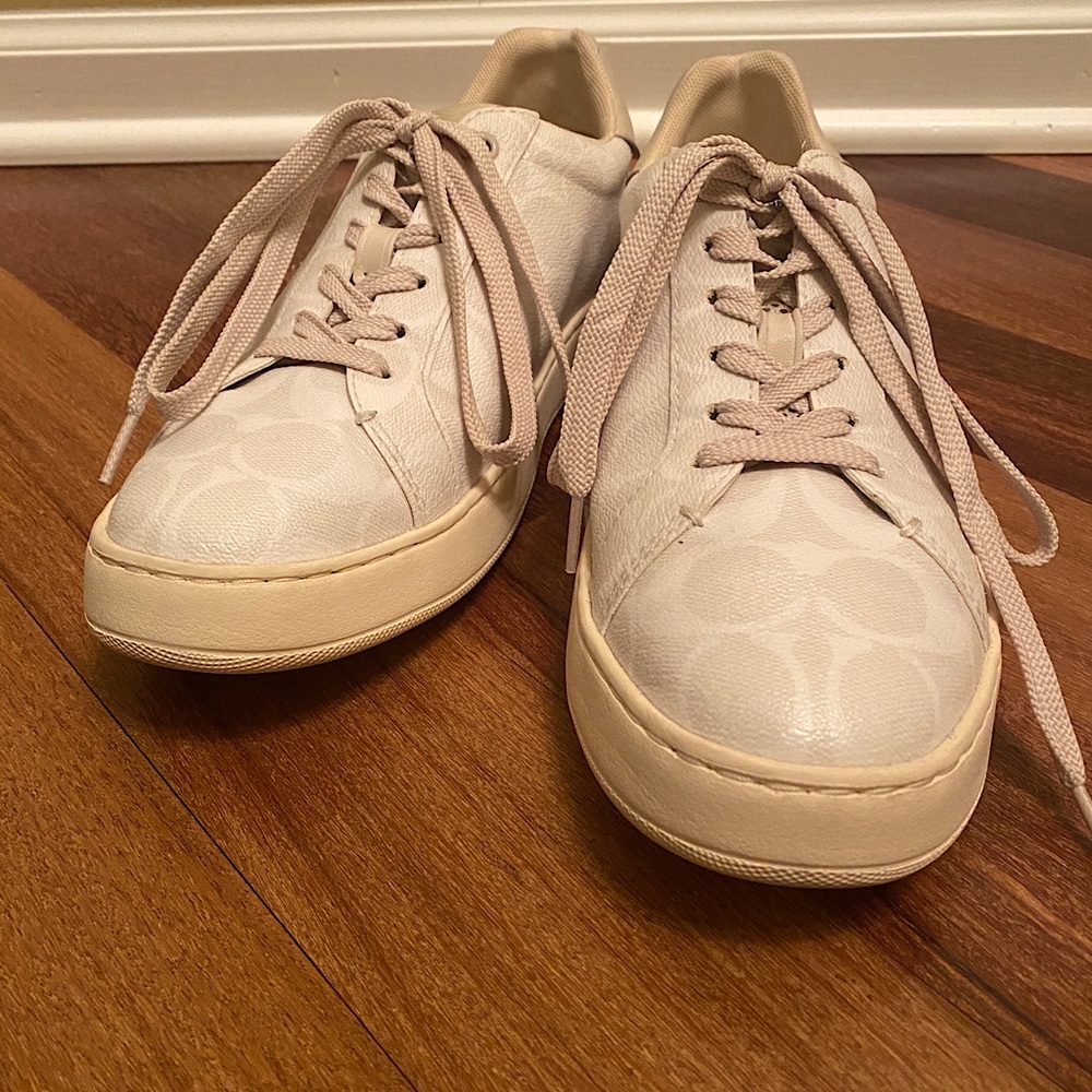 COACH Signature Jacquard Cream Logo Sneakers size 7.5